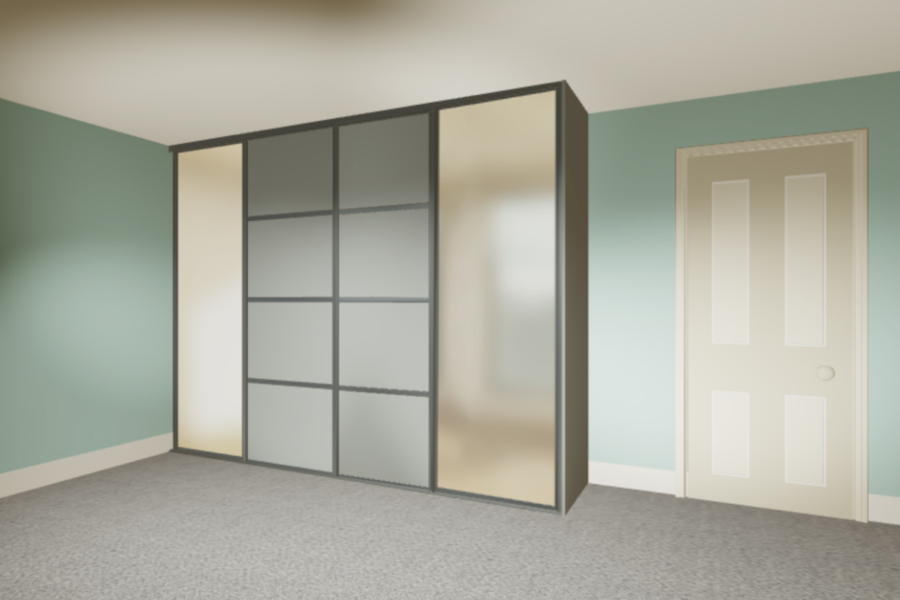 Grey four door sliding wardrobe