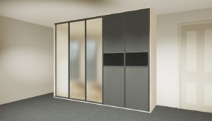 Grey & mirrored five door sliding wardrobe