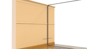Sliding wardrobe door fitting with wall