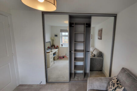 3 door sliding wardrobe, middle section open