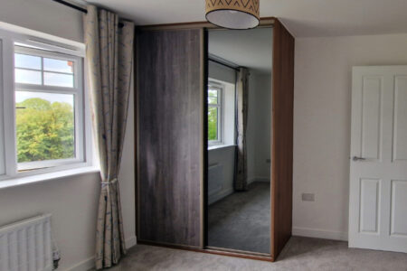 two door grey and walnut sliding wardrobe